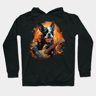 Boston Terrier Playing Guitar Hoodie